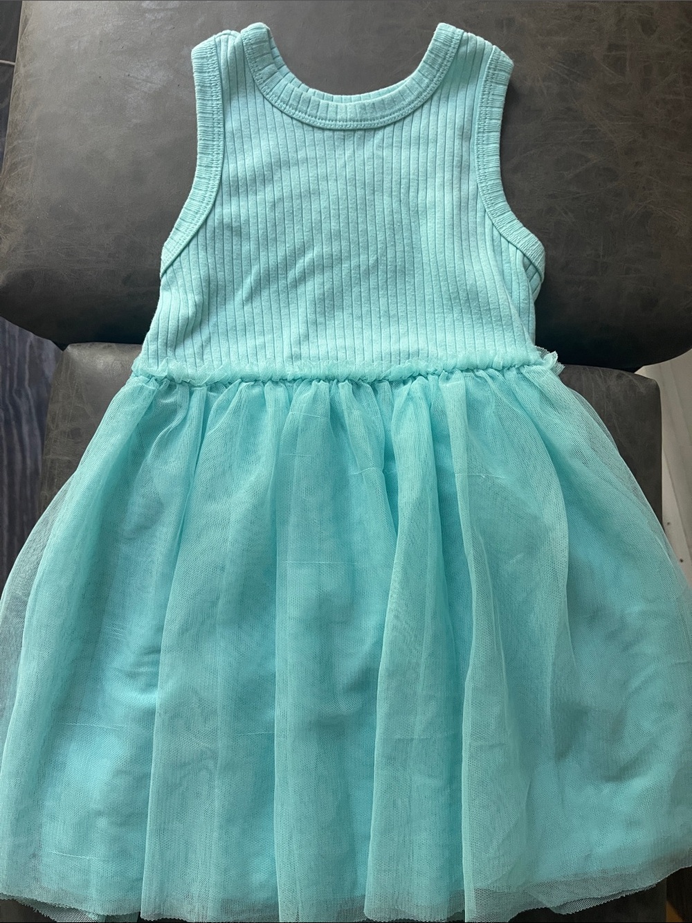 wonder nation Aqua Tulle Dress — Ribbed Tank Bodice